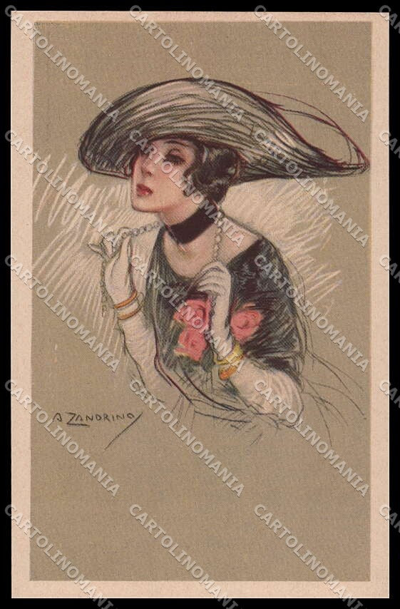 Artist Signed A. Zandrino Fashion Lady Art Deco Donnina serie 94-5 pc ZG3598 – fronte