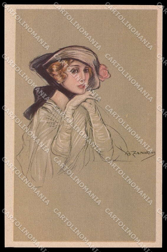 Artist Signed A. Zandrino Fashion Lady Art Deco Donnina serie 94-6 pc ZG3606 – fronte