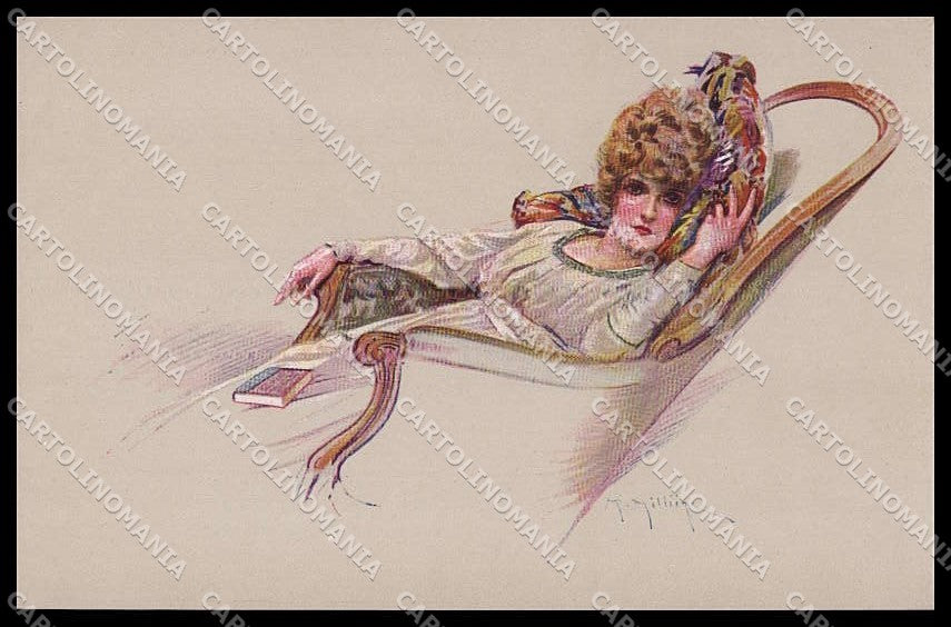 Artist Signed M. Milliere Fashion Lady Profils Parisiens serie 30-5 pc ZG3615 – fronte