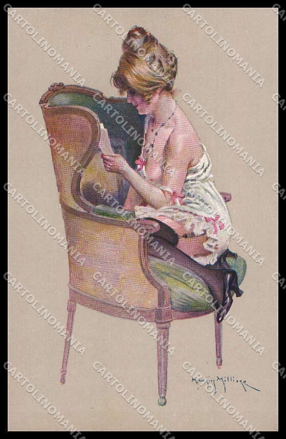 Artist Signed M. Milliere Risque Lady Profils Parisiens serie 30-2 pc ZG3616 – fronte