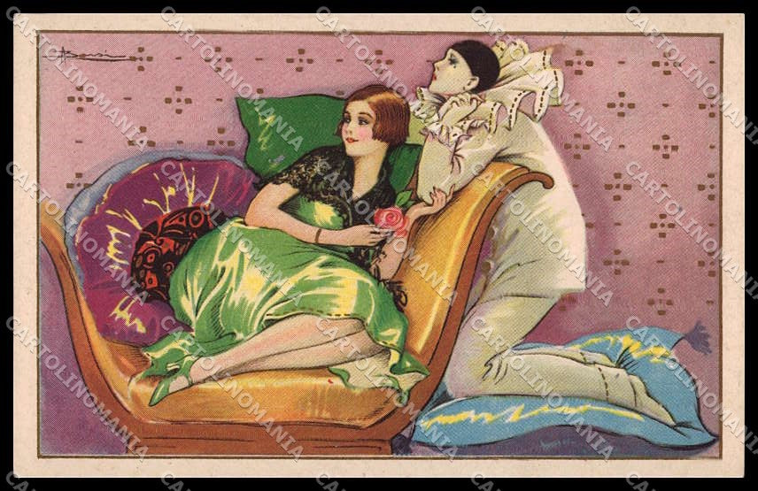 Artist Signed A. Busi Fashion Lady Turkey Art Deco Donnina serie 126-3 pc ZG3657 – fronte