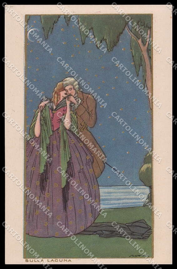Artist Signed Scattina Romantic Couple Laguna Venezia Art Deco Sborgi pc ZG3690 – fronte
