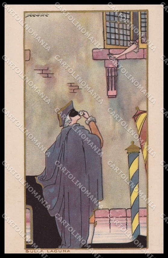 Artist Signed Scattina Romantic Couple Laguna Venezia Art Deco Sborgi pc ZG3691 – fronte