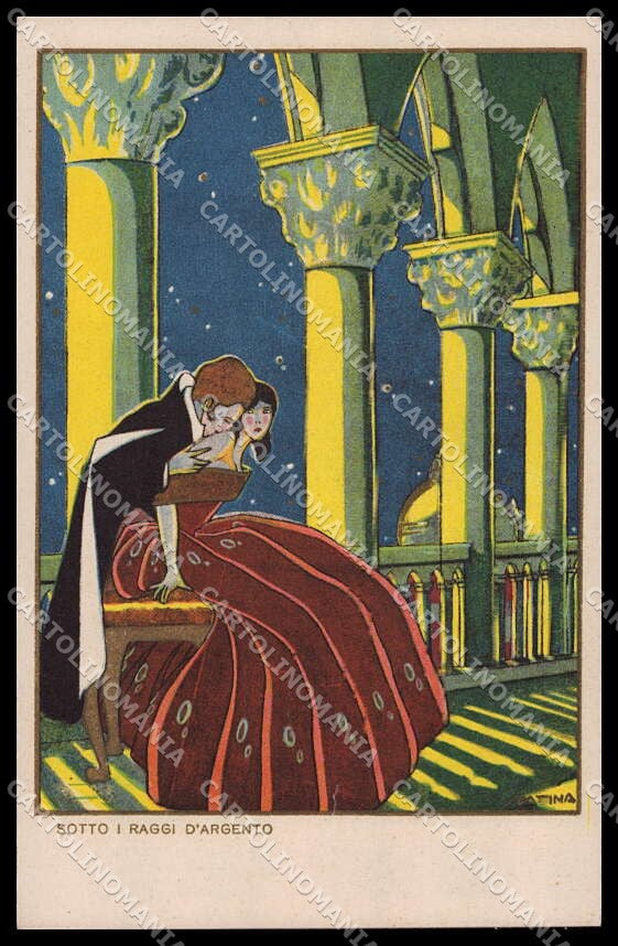 Artist Signed Scattina Couple Sotto i raggi d'argento Venezia Sborgi pc ZG3698 – fronte