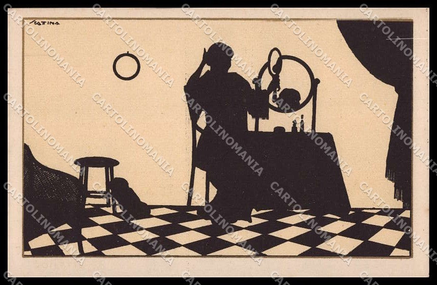 Artist Signed Scattina Silhouette Lady Mirror Art Deco pc ZG3703 – fronte