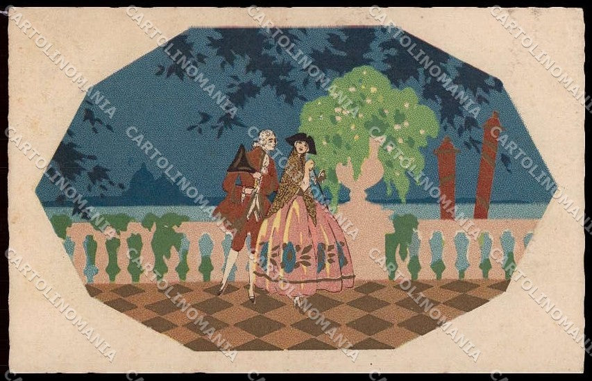 Artist Signed Meschini Couple Lady Venezia Art Deco serie 2240 pc ZG3749 – fronte