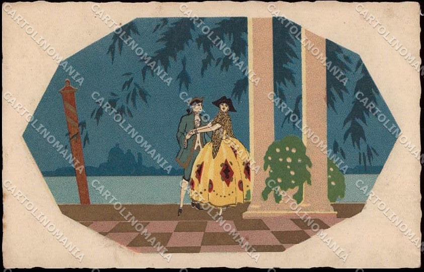 Artist Signed Meschini Couple Lady Venezia Art Deco serie 2240 pc ZG3750 – fronte