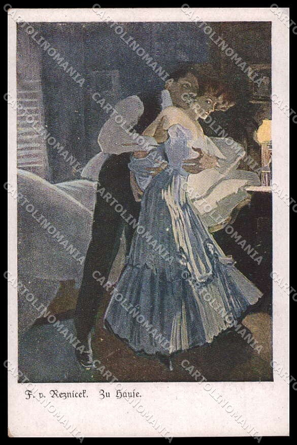 Artist Signed F. v. Reznicek Romantic Couple Lady serie 1046 pc ZG3758 – fronte