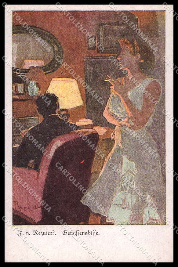 Artist Signed F. v. Reznicek Romantic Couple Lady serie 1043 pc ZG3759 – fronte