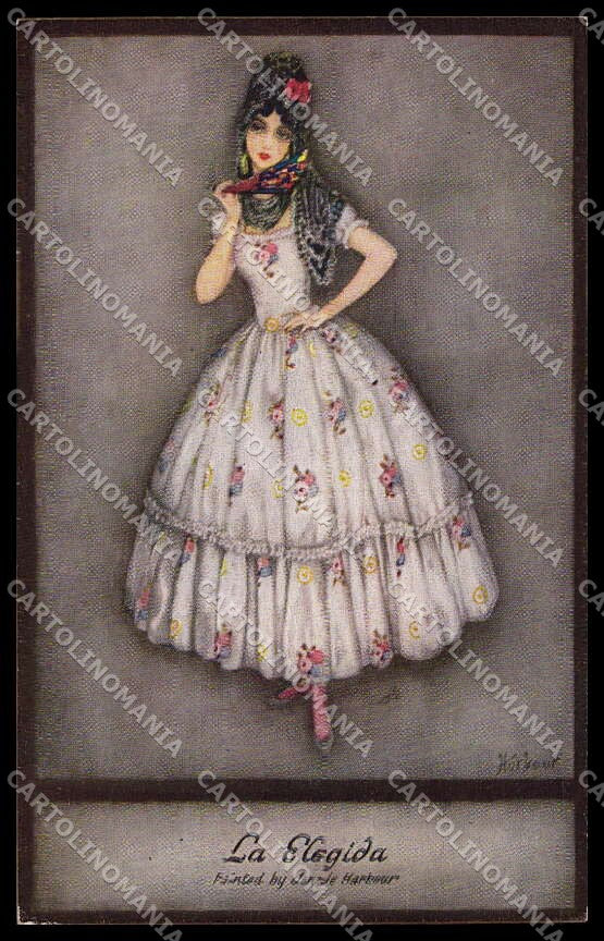 Artist Signed Jennie Harbour Fashion Spanish Lady Tuck serie 3801 pc ZG3767 – fronte