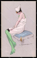 Artist Signed Calderara Fashion Lady Art Deco serie 3338-5 CREASED pc ZG3824 – fronte
