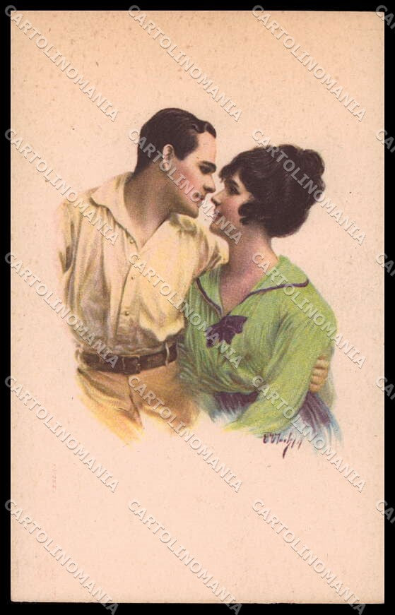 Artist Signed Romantic Couple Lady Art Deco LP serie 417-2 pc ZG3838 – fronte