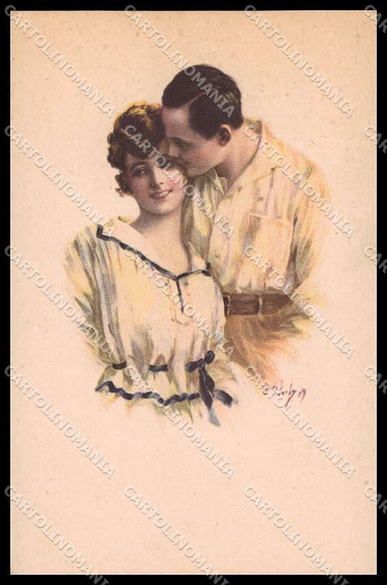 Artist Signed Romantic Couple Lady Art Deco LP serie 417-4 pc ZG3840 – fronte