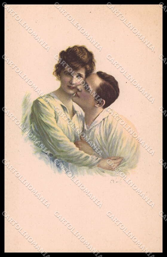 Artist Signed Romantic Couple Lady Art Deco LP serie 417-6 pc ZG3842 – fronte
