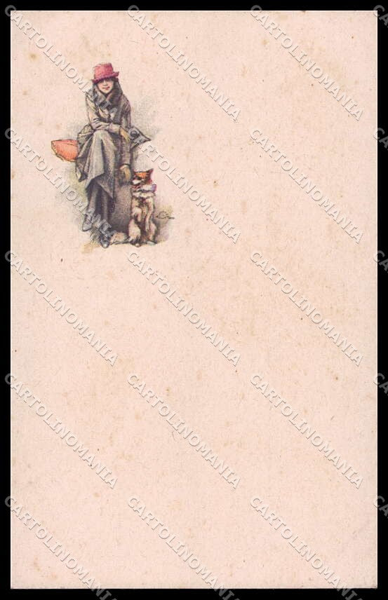 Artist Signed A. Terzi Fashion Lady Dog Art Deco serie 399M-1 pc ZG3846 – fronte