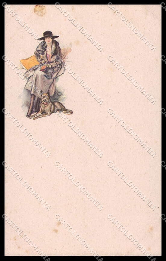 Artist Signed A. Terzi Fashion Lady Dog Art Deco serie 399M-2 pc ZG3847 – fronte