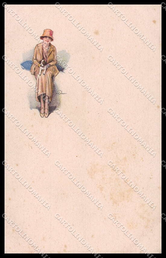 Artist Signed A. Terzi Fashion Lady Dog Art Deco serie 399M-4 pc ZG3849 – fronte