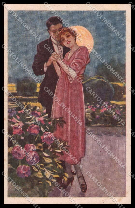 Artist Signed L. Metlicovitz Romantic Couple Art Deco serie 415-2 pc ZG3853 – fronte