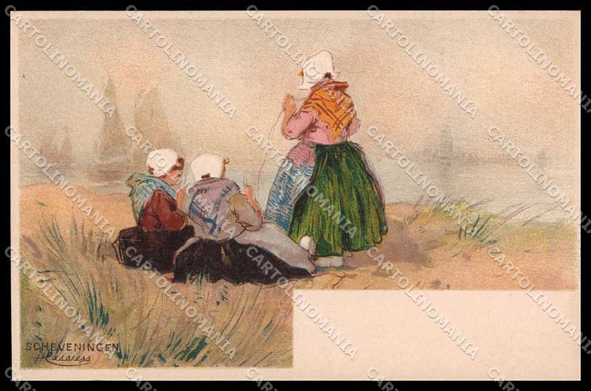 Artist Signed H. Cassiers Danish Costumes Scheveningen Litho pc ZG3865 – fronte