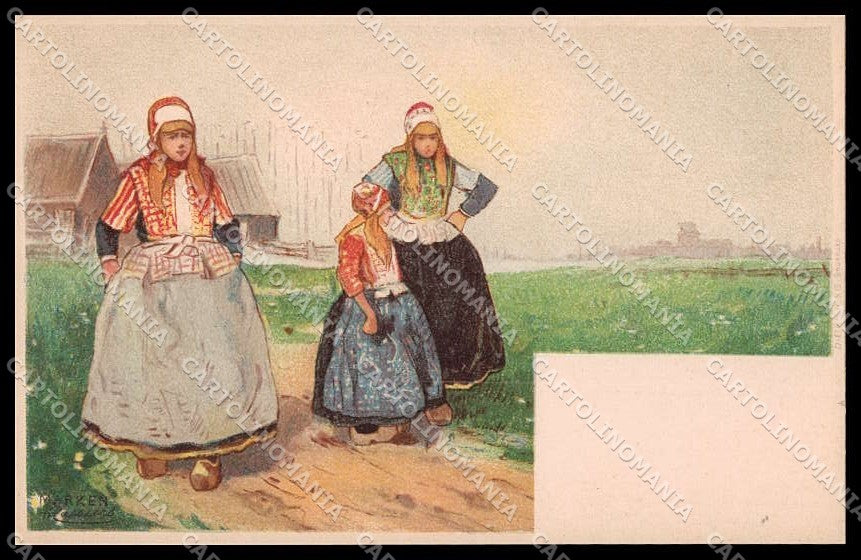 Artist Signed H. Cassiers Danish Costumes Marken Litho pc ZG3866 – fronte
