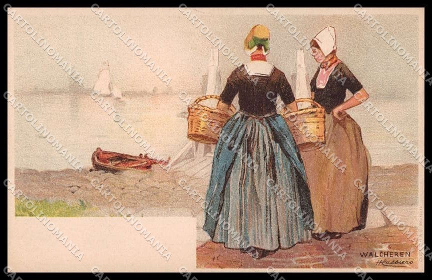 Artist Signed H. Cassiers Danish Costumes Walcheren Litho pc ZG3867 – fronte