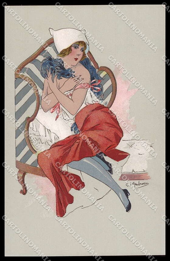 Artist Signed C. S. Ambrosio Risque Lady serie 370-3 pc ZG3891 – fronte