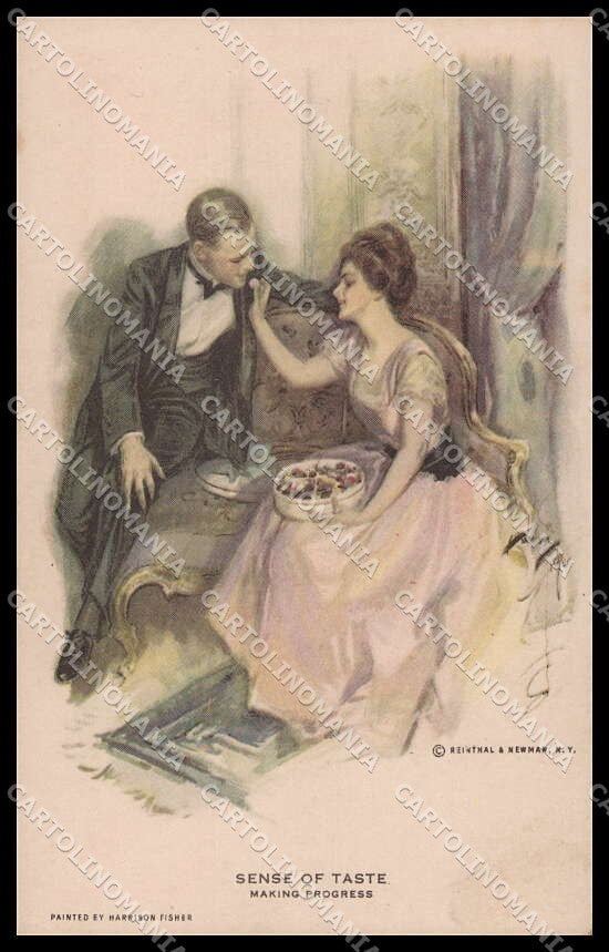 Artist Signed H. Fisher Romantic Couple Water Color serie 702 pc ZG3894 – fronte