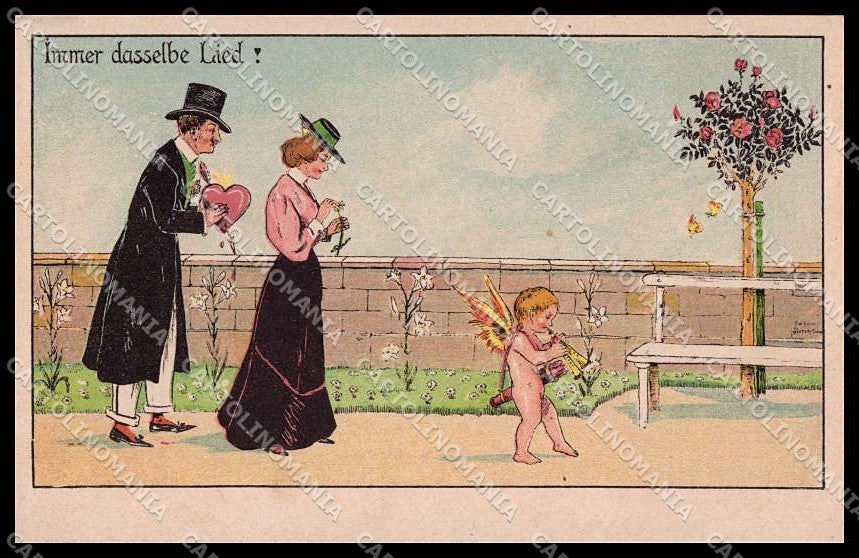 Artist Signed Hans Starcke Romantic Couple Cupid pc ZG3934 – fronte