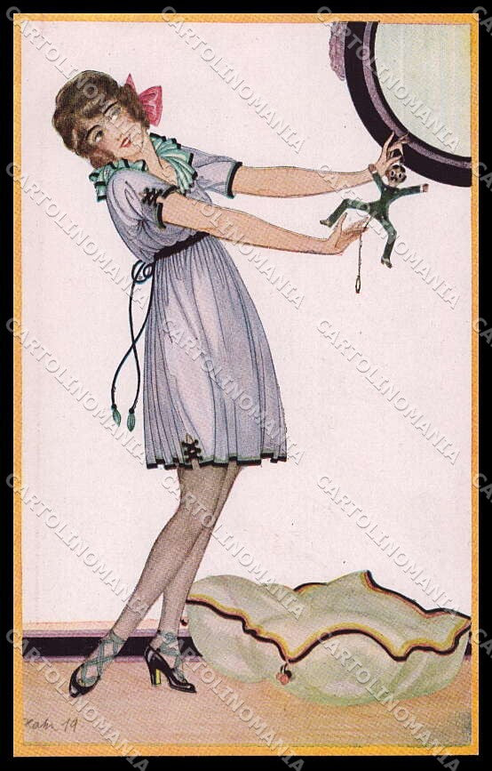 Artist Signed Hahn Glamour Fashion Lady Man serie 1323-4 pc ZG3961 – fronte