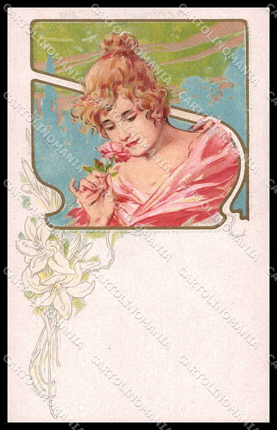Artist Signed Muttich Lady Rose Art Nouveau serie 1004-6 pc ZG4050 – fronte
