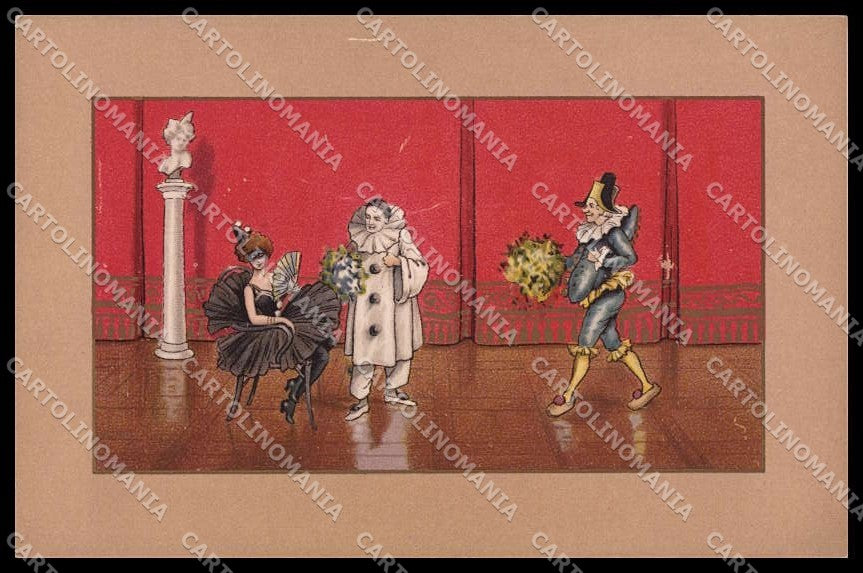 Artist Signed Lady Colombine Pierrot Art Nouveau STAIN pc ZG4078 – fronte