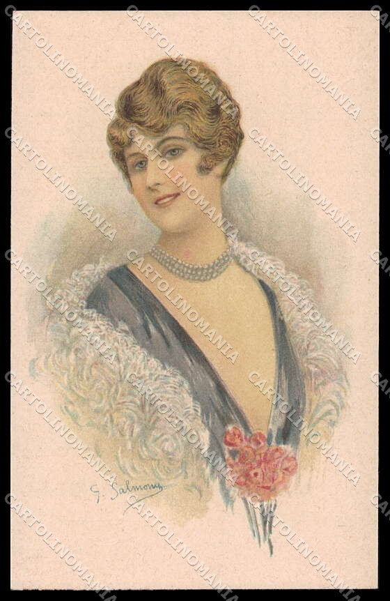 Artist Signed G. Salmoni Glamour Fashion Lady serie 902-4 pc ZG4096 – fronte