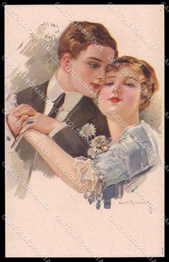 Artist Signed Simonetti Romantic Couple Art Deco serie 236-6 pc ZG4131 – fronte
