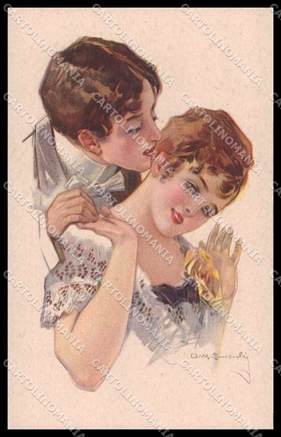 Artist Signed Simonetti Romantic Couple Art Deco serie 236-4 pc ZG4133 – fronte