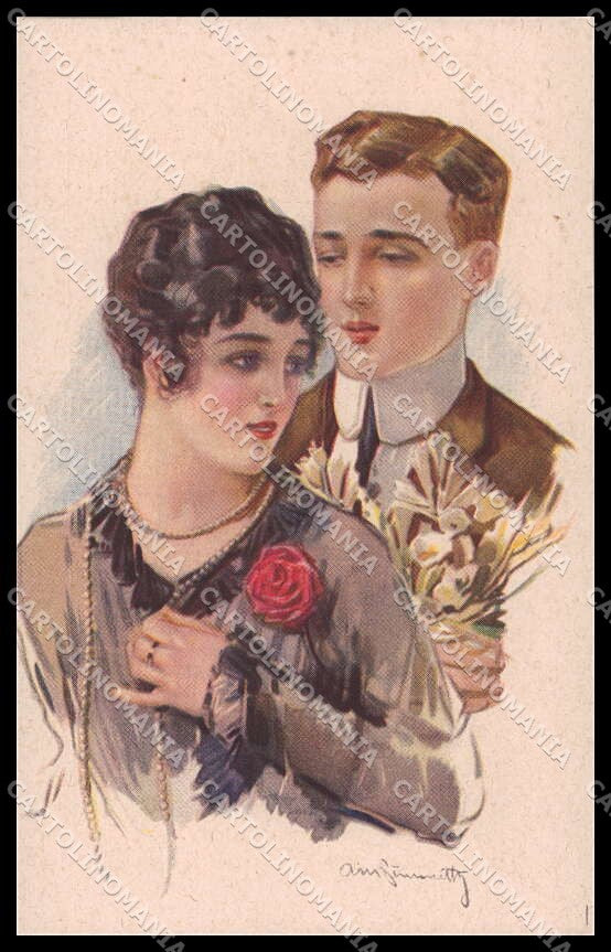 Artist Signed Simonetti Romantic Couple Art Deco serie 236-5 pc ZG4134 – fronte