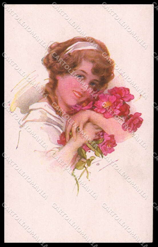 Artist Signed Glamour Fashion Lady Flowers ERKAL serie 344-1 pc ZG4142 – fronte