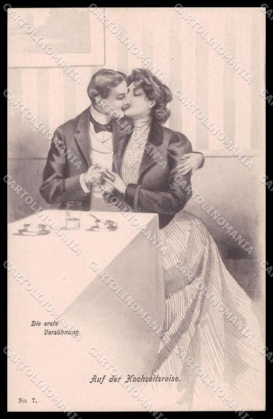 Artist Signed Robert Lowe Romantic Couple Viennoise serie 7 pc ZG4150 – fronte