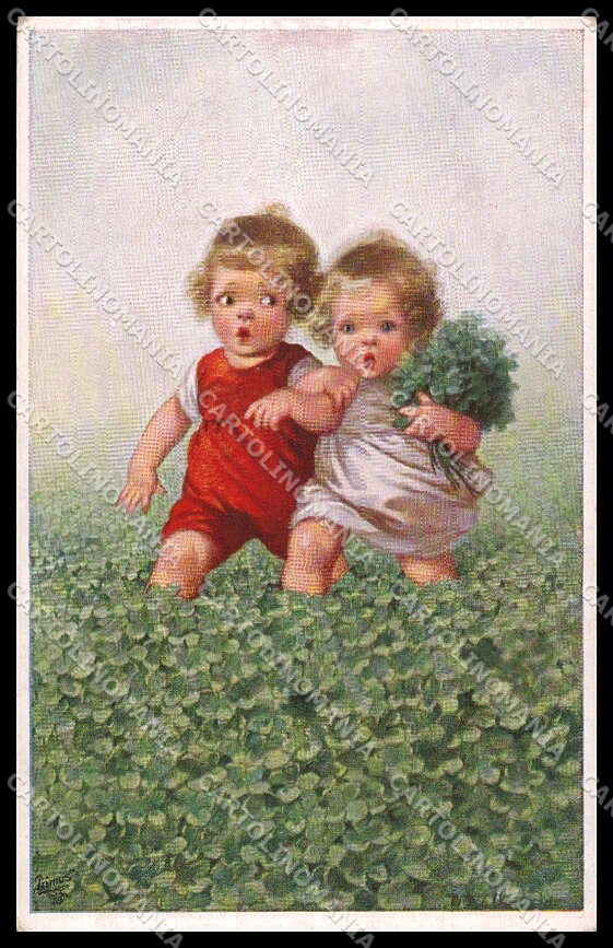 Artist Signed Fialkowska Children four-leaf clover serie 03356 pc ZG4304 – fronte