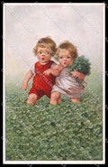 Artist Signed Fialkowska Children four-leaf clover serie 03356 pc ZG4304 – fronte