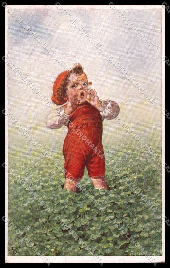 Artist Signed Fialkowska Child four-leaf clover serie 03355 pc ZG4307 – fronte