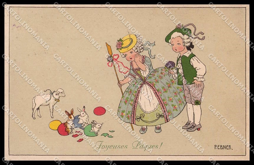 Artist Signed P. Ebner Children Easter Egg M M Vienne serie 651 pc ZG4533 – fronte