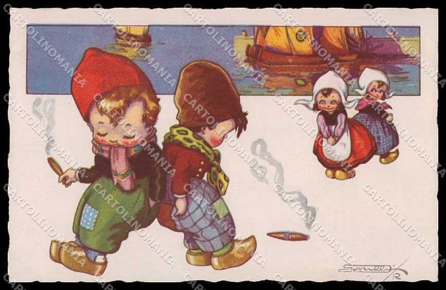 Artist Signed Sgrilli Dutch Children Bambini serie 1848-2 pc ZG4547 – fronte
