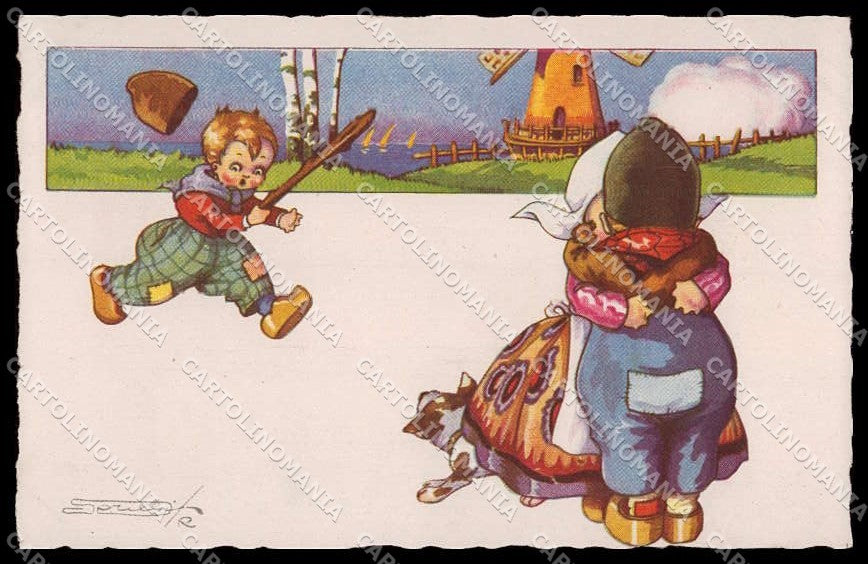 Artist Signed Sgrilli Dutch Children Bambini serie 1848-3 pc ZG4548 – fronte