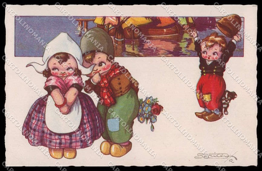 Artist Signed Sgrilli Dutch Children Bambini serie 1848-4 pc ZG4549 – fronte