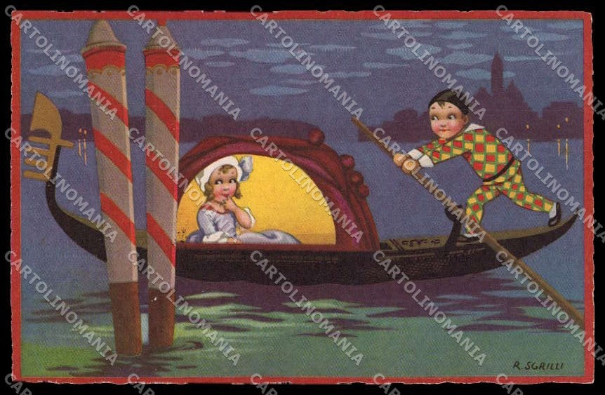 Artist Signed Sgrilli Children Colombine Harlequin Venezia serie 2260 pc ZG4554 – fronte