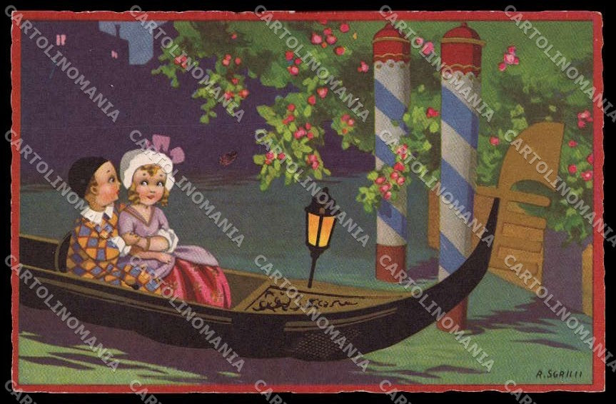 Artist Signed Sgrilli Children Colombine Harlequin Venezia serie 2260 pc ZG4555 – fronte