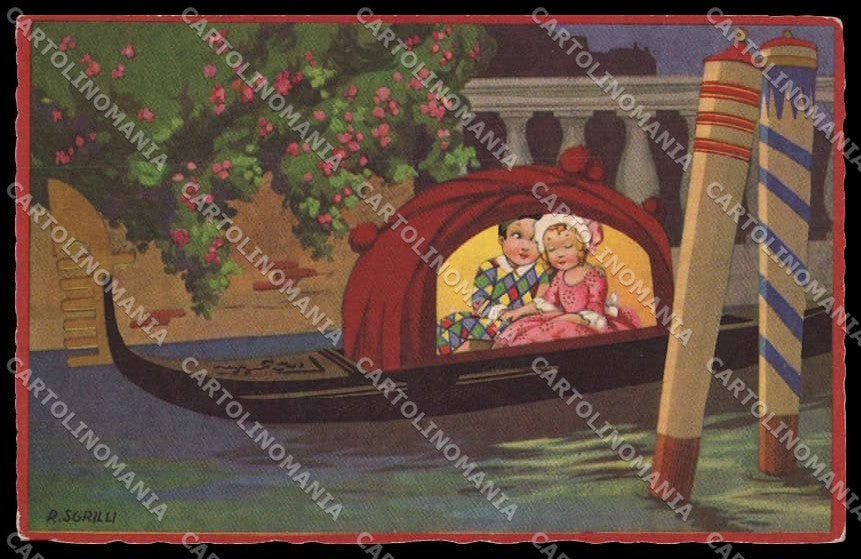 Artist Signed Sgrilli Children Colombine Harlequin Venezia serie 2260 pc ZG4556 – fronte
