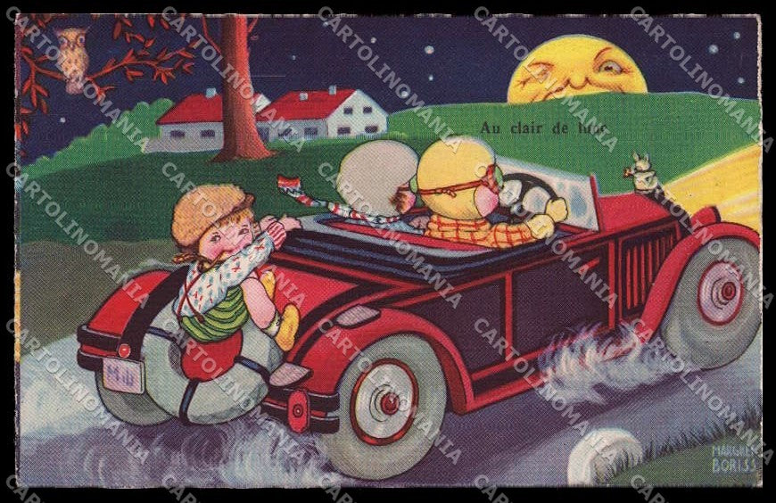 Artist Signed Margret Boriss Children Car Moon Amag serie 0323 pc ZG4561 – fronte