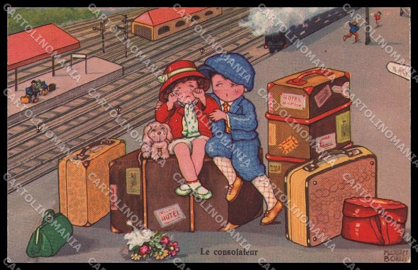 Artist Signed Margret Boriss Children Train Station Amag serie 0320 pc ZG4562 – fronte