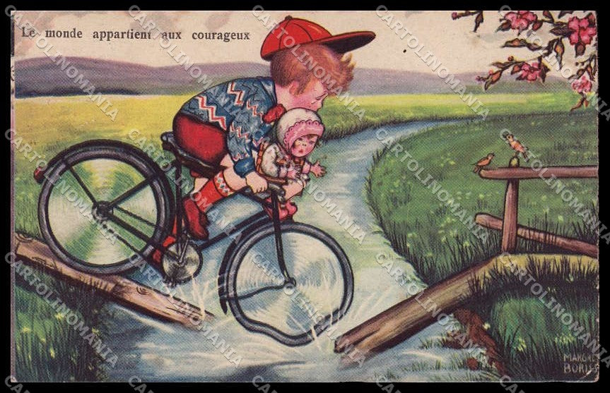 Artist Signed Margret Boriss Children Bicycle Amag serie 0325 CREASED pc ZG4570 – fronte